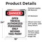 Signmission Portrait Open Trench Authorized Personnel Only Danger Sign, Vinyl Decal, 18in W x 24in L, 2PK OS-2PACK-DS-D-1824-V-1909 - alternate 2
